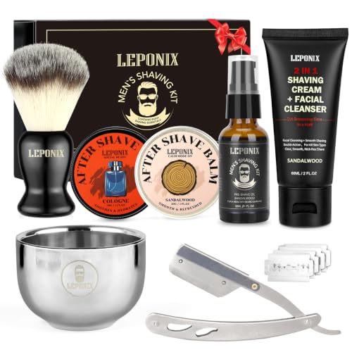 Shaving Kit for Men with Straight Razor Shaving Brush and - LEPONIX Official Imagery - 1