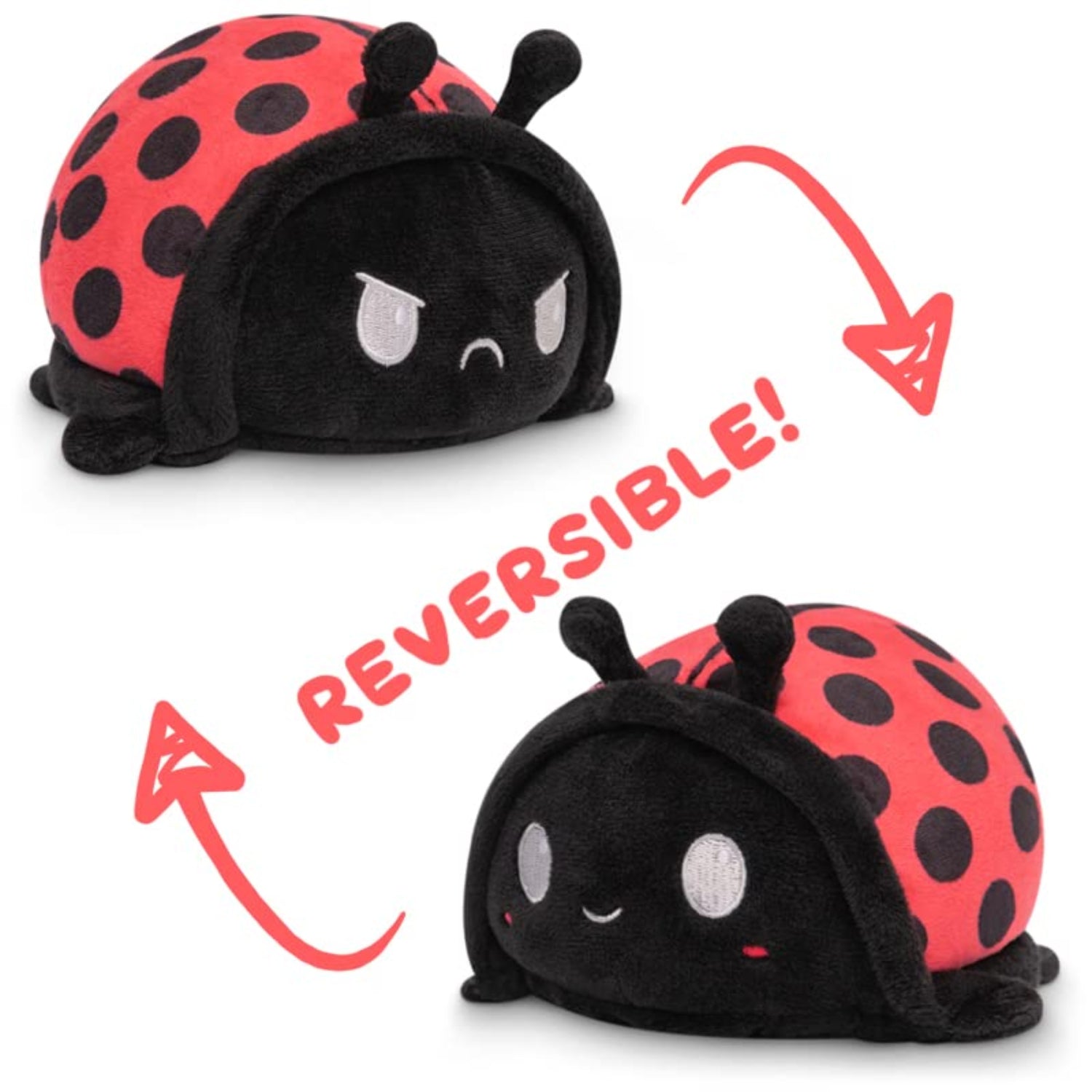 TeeTurtle reversible ladybug plushie, soft sensory fidget toy with cute red and black ladybug design on plush fabric.