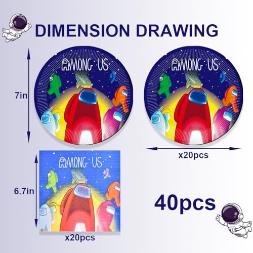 40Pck Among Game Party Supplies include 20 plates, 20 napkins - Product Imagery