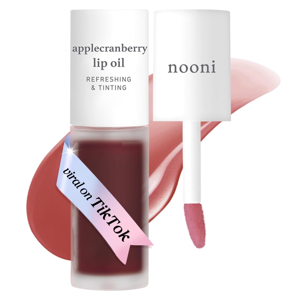 NOONI Korean Lip Oil - Applecranberry - Plumping Tinted Lip Gloss - Product Imagery