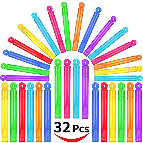 32 Piece Mini Bubble Wands Bulk, 8 Color Bubbles Party Favor - Product Imagery