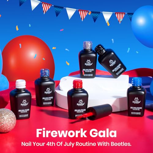 Beetles 4th of July Gel Nail Polish Set, 6 Colors Red White Navy - Product Imagery
