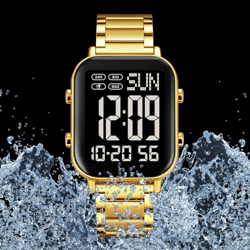 FANMIS Men's Digital Watch Stainless Steel Big Numbers Square - Product Imagery
