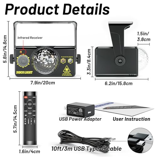 Party Lights, DJ Disco Light Disco Ball Light Sound Activated - Product Imagery