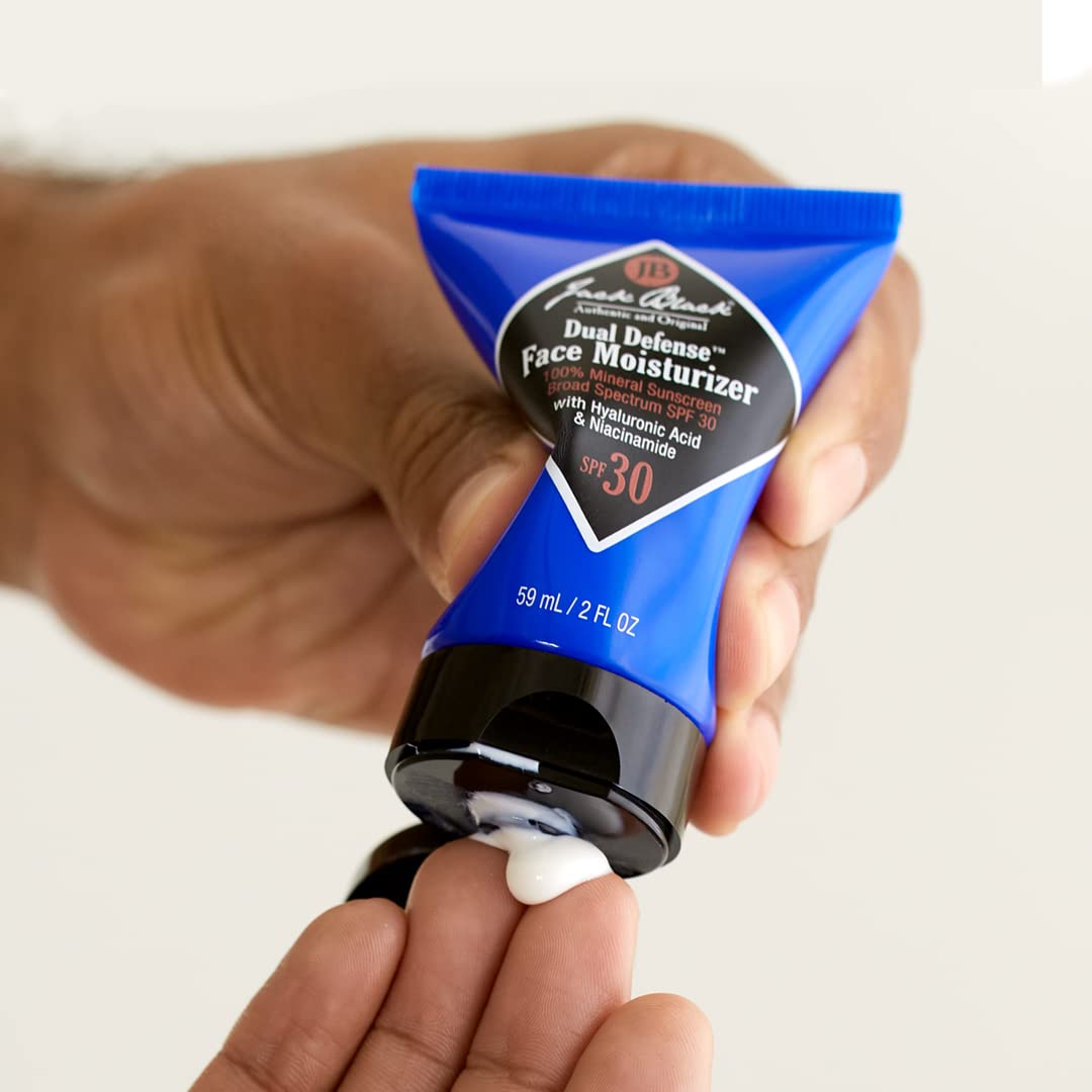Elefair Jack Black Dual Defense™ Face Moisturizer with SPF 30, mineral broad-spectrum sunscreen, in a sleek tube.