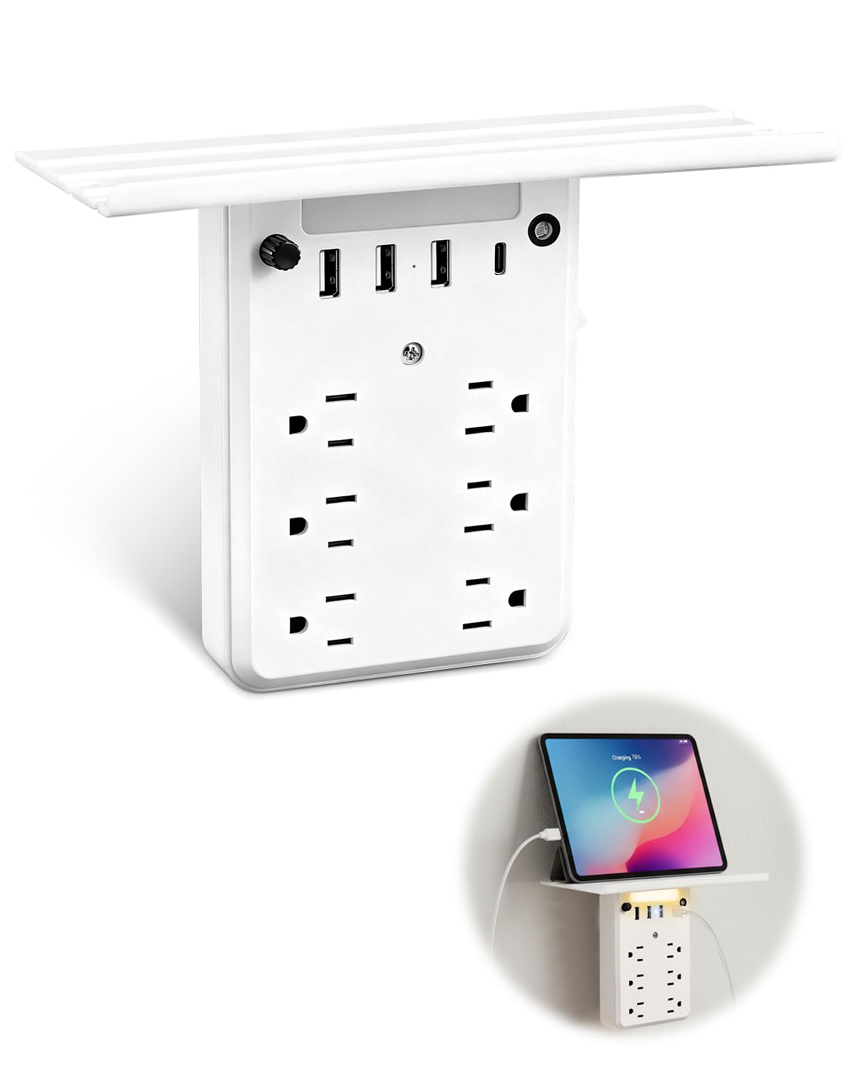 Saker Outlet Extender with Night Light 6 AC 4 USB Surge - Saker Official Imagery - 2