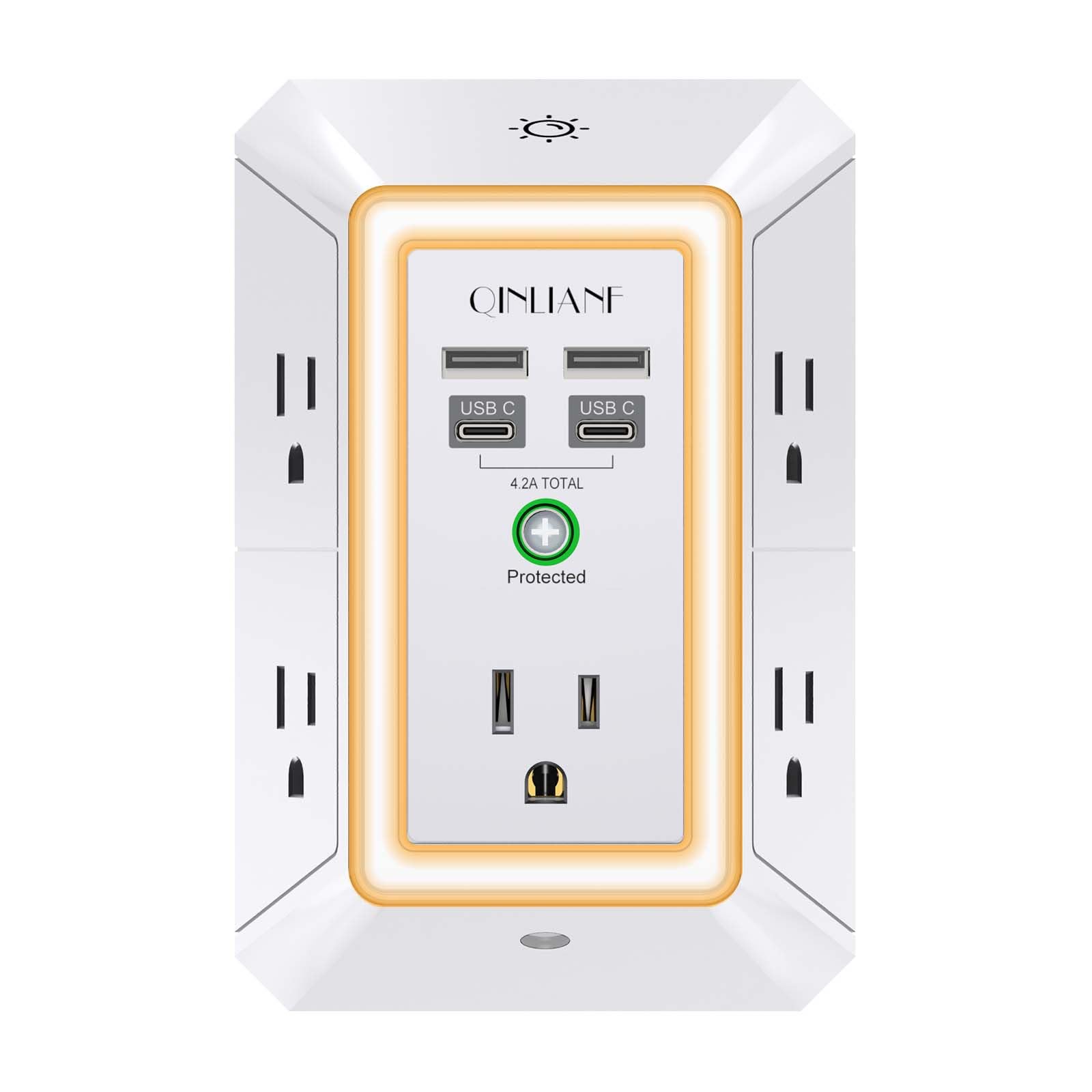 Surge Protector, QINLIANF 5 Outlet Extender with 4 USB Ports by QINLIANF - Angle View 10