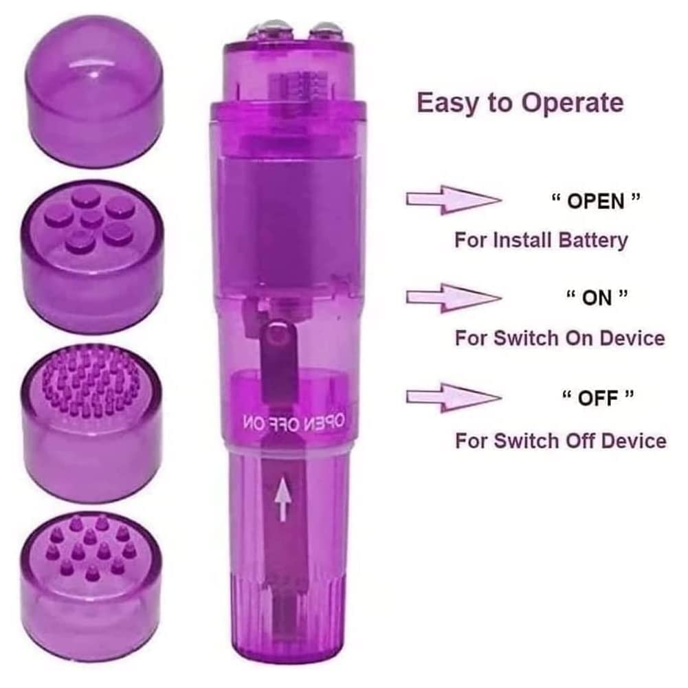 Small Mini Vibrating Massager Handheld Portable Tool for Women with 4 Heads Pocket Pen for Face Neck Head Back and Shoulder Pink Purple and Blue - Finever Official Product View 6