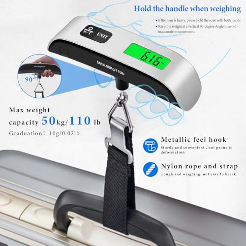 Luggage Scale, 110lb/50kg Portable Luggage Weight Scale, Silver - Product Imagery