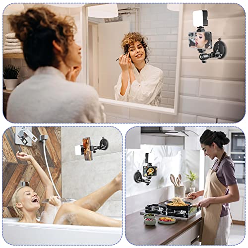 Suction Cup Mirror Phone Holder with Light, Travel Wall Phone - Product Imagery