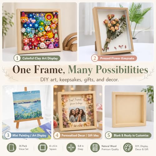 16 Pcs Wood Canvas, 5.9 x 5.9 in Wood Panels, Natural Wood - Product Imagery