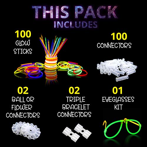 Glow Sticks (205 Pcs Kit) Bulk Party Pack-100 Pack Glow Sticks - Product Imagery