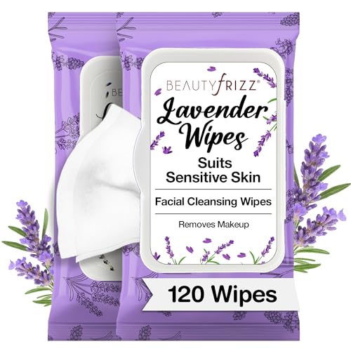 BeautyFrizz Lavender Face Wipes - No Rinse Makeup Remover - - Product Imagery