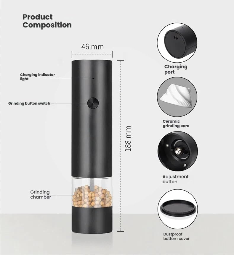 Electric Salt and Pepper Grinder Set, Ceramic - Product Imagery