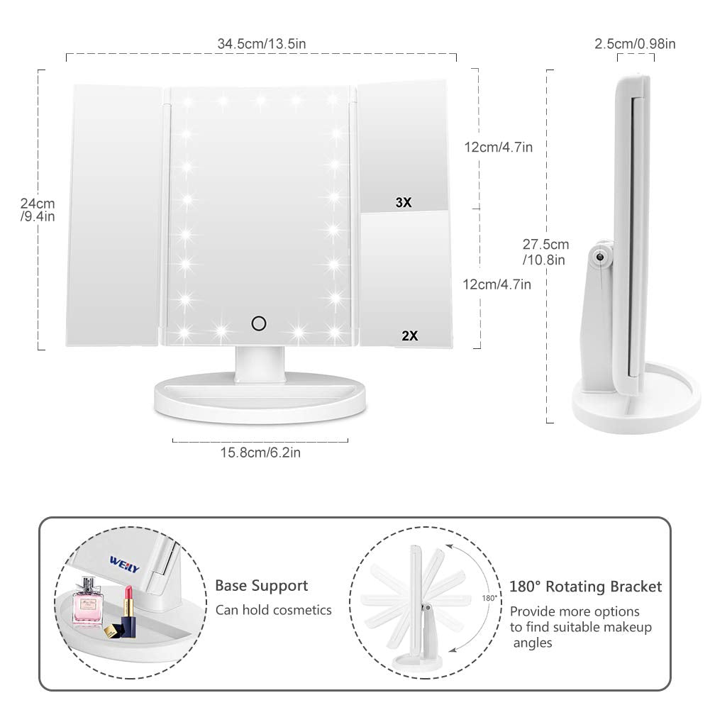WEILY Makeup Mirror with 21 LED Lights Two Power Supply - WEILY Official Imagery - 4