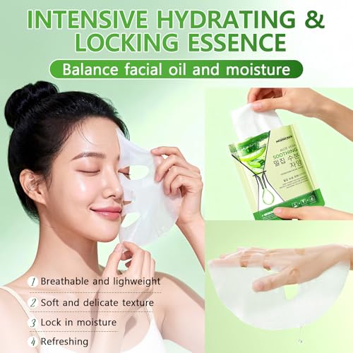 12 Pack Aloe Vera Sheet Face Masks, Hydrating Skincare Set for - Product Imagery