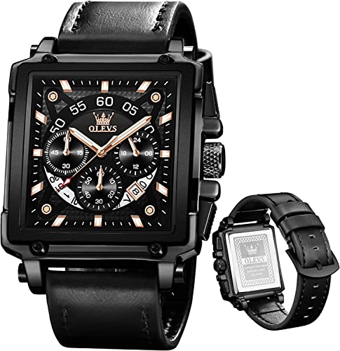 OLEVS Watches for Men Quartz Leather Watch Waterproof Casual - Product Imagery