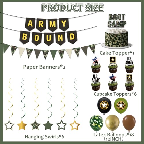 Holkcog Army Party Decorations, Green Military Themed Birthday - Product Imagery