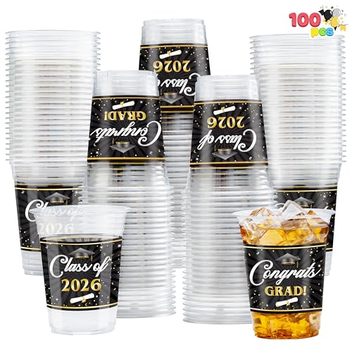 JOYIN 100 Pcs 16oz Graduation Cups Party Plastic Cups, Class of - Product Imagery