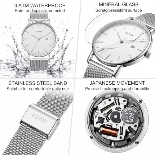 BUREI Men Wrist Watches Fashion Minimalist Thin Analog Quartz - Product Imagery