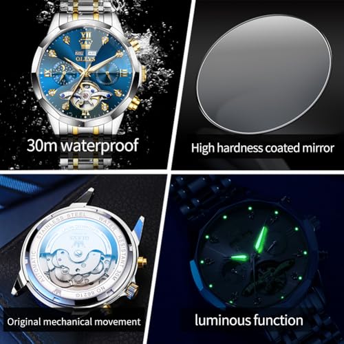 OLEVS Skeleton Men Watches Automatic Business Luxury Diamond - Product Imagery