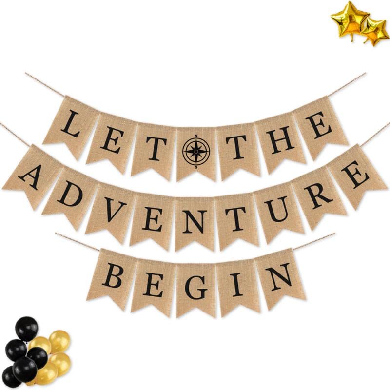 SWYOUN Burlap Let the Adventure Begin Banner Adventure Awaits - Product Imagery