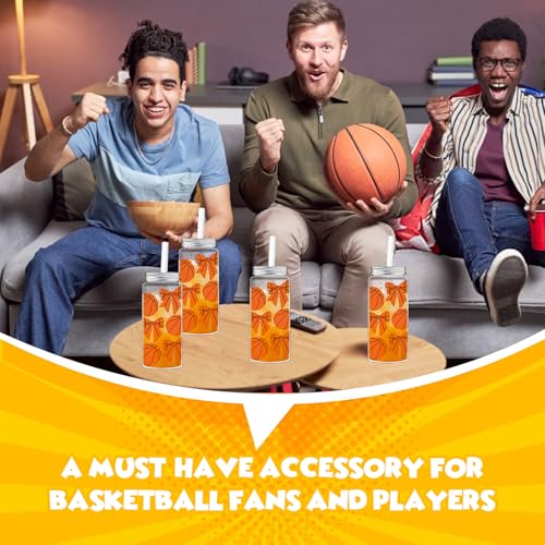 24 Pack 14.2 oz Plastic Basketball Cups with Lids and Straws - Product Imagery
