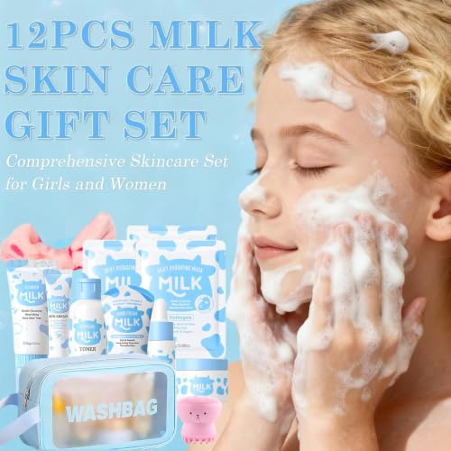 Milk Skin Care Set for Kids & Teens, 12 IN 1 Moisturizing & - Product Imagery