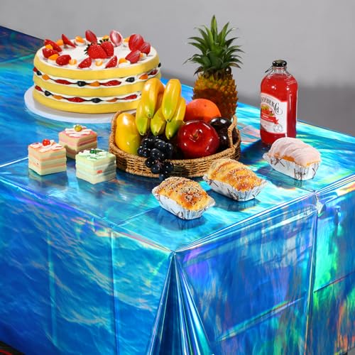 3Pcs 54 x 108 Inch Iridescent Ocean Waves Plastic Tablecloths - Product Imagery