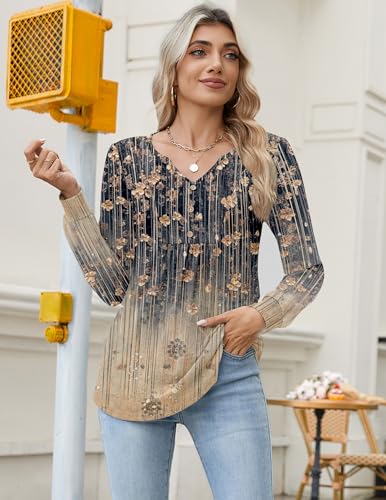 Zeagoo Womens Long Sleeve Tops Fall V Neck Shirt Casual Pleated - Product Imagery