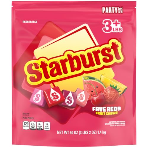STARBURST FaveREDS Chewy Fruit Chews, Bulk, Wrapped, Party Size, - Product Imagery