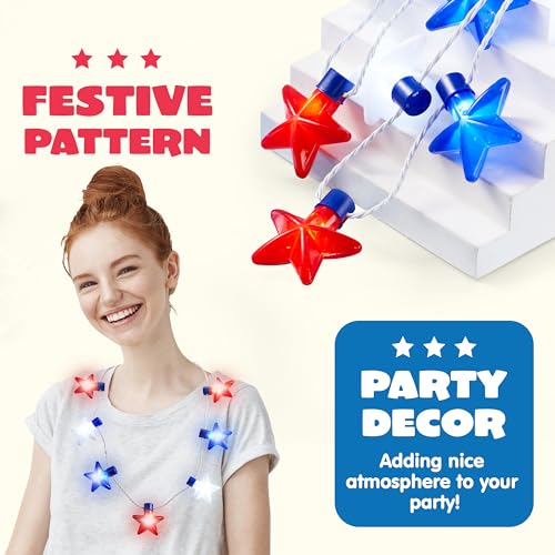 JOYIN 3 PCS 4th of July LED Necklaces, Patriotic Light up - Product Imagery