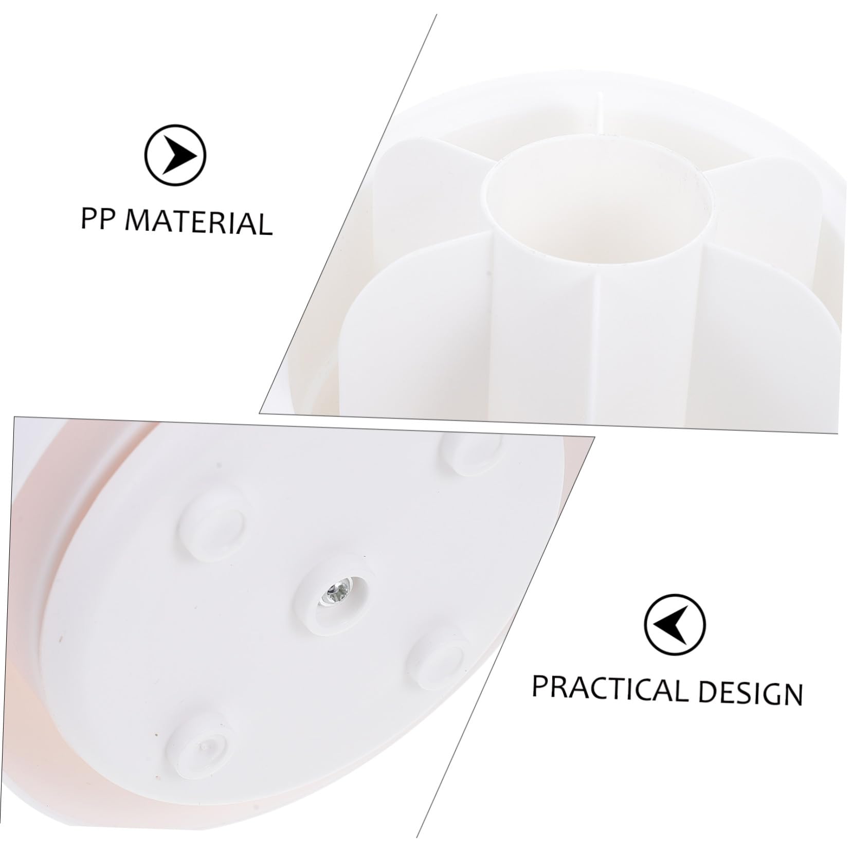 White BEBEMOKO rotating makeup brush holder caddy with 360° swivel, desktop organizer for cosmetic brushes and makeup tools.