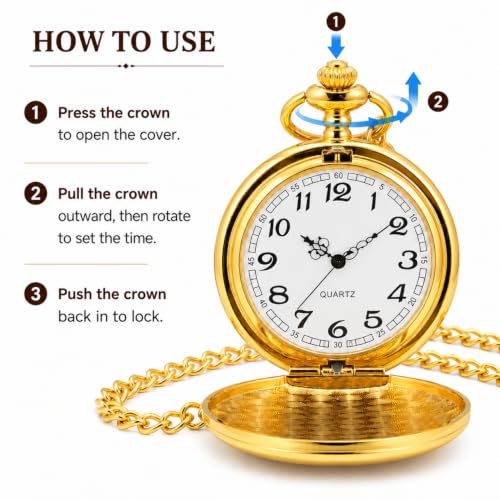 I-MART Smooth Vintage Pocket Watch with Chain (Gold) - Product Imagery