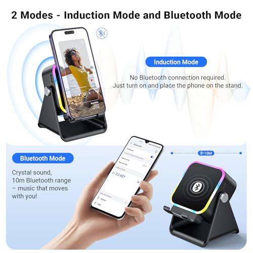 Induction Speaker with Phone Stand 5 in 1 Wireless Bluetooth - Product Imagery