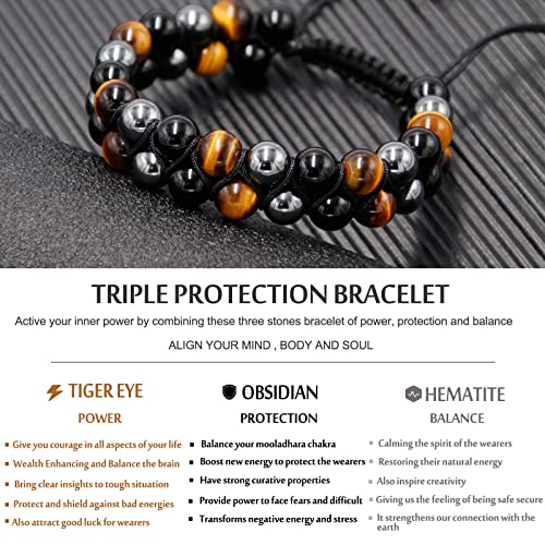 HASKARE Triple Protection Bracelet for Men - Genuine Tigers Eye - Product Imagery