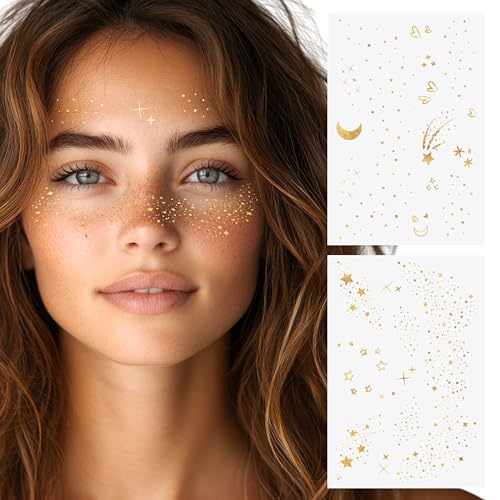 Flash Tattoos PIXIE DUST Gold Glitter Freckles Face Tats – 24 Premium - View 1