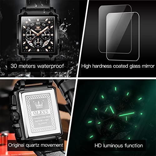 OLEVS Watches for Men Quartz Leather Watch Waterproof Casual - Product Imagery
