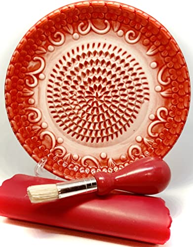 Premium Ceramic Garlic Grater Plate Set - Red Embossed - Product Imagery