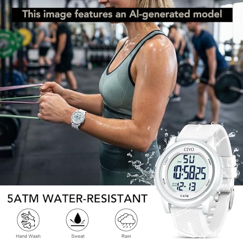 CIVO Digital Watches for Women Men: 44mm Large Dial Waterproof - Product Imagery