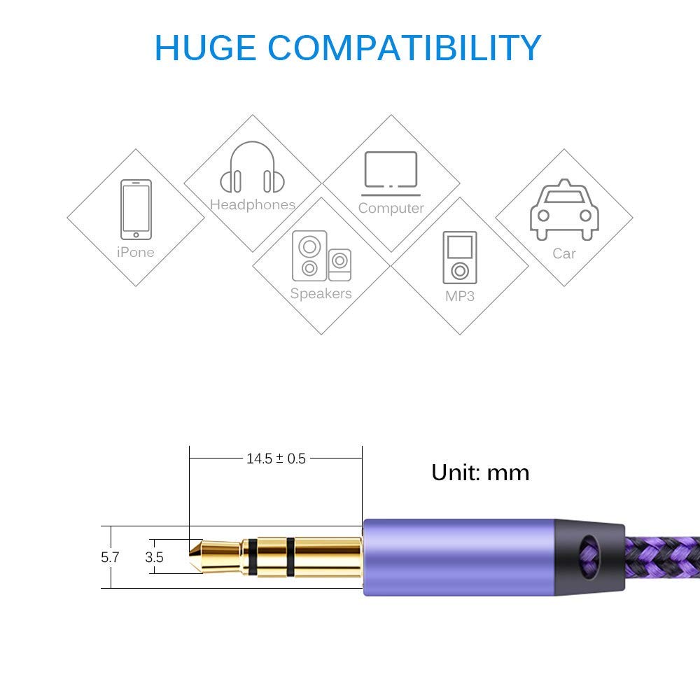 AILKIN 2pack/10 Ft Aux Cord 3.5mm Audio Cable Ox Chord Male To Ma by AILKIN - Angle View 3