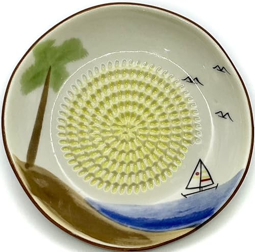 Premium Ceramic Garlic Grater Plate Set - Ocean and Palm Tree - Product Imagery