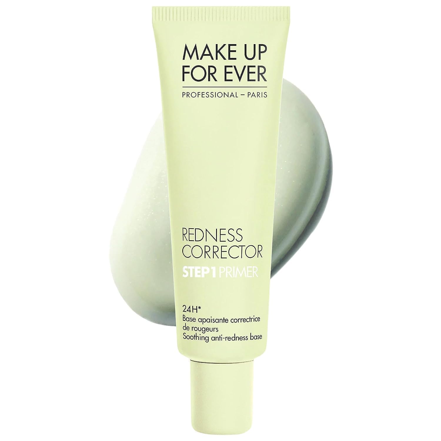 Make Up For Ever Step 1 Primer Color Corrector in red for redness correction, visible in a sleek tube with applicator.