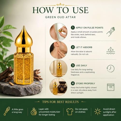 Solavea Green Oud Attar Perfume Oil for Men & Women | Premium - Product Imagery