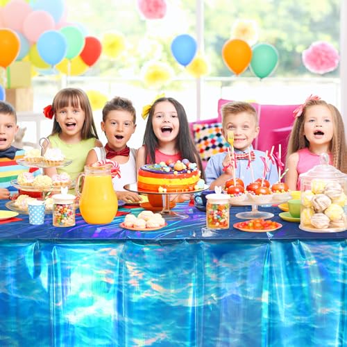 3Pcs 54 x 108 Inch Iridescent Ocean Waves Plastic Tablecloths - Product Imagery