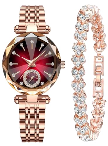Women Watches with Bracelet Rose Gold for Lady Elegant Stainless - Product Imagery
