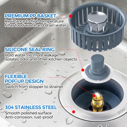 3 in 1 Kitchen Sink Drain Strainer Stopper Removable Basket - Product Imagery