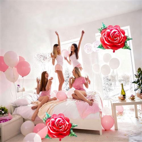2 Pcs Red Rose Balloons, 31 Inch Realistic 3D Rose Flower - Product Imagery