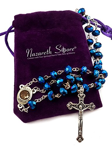 Nazareth Store Deep Blue Crystal Beads Rosary Catholic Necklace - Product Imagery