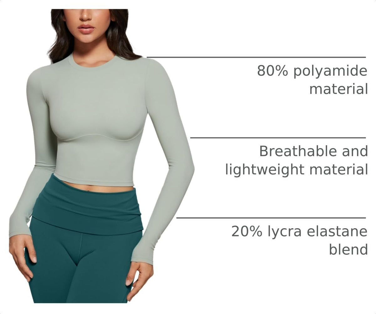 INGIA Womens Long Sleeve High Round Neck Crop Yoga Shirts - INGIA Official Imagery - 5
